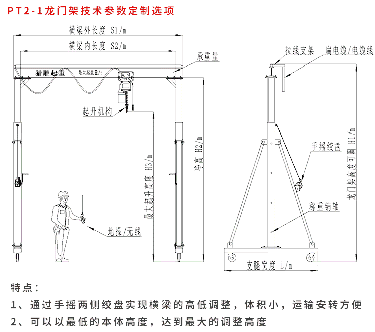 絞盤升降龍門吊技術(shù)參數(shù)定制選項